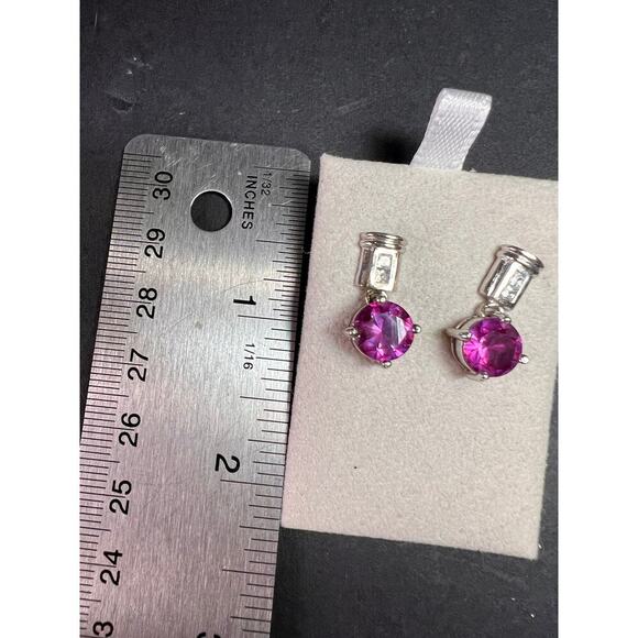 Lab purple sapphire and topaz sterling silver earrings - Picture 2 of 16